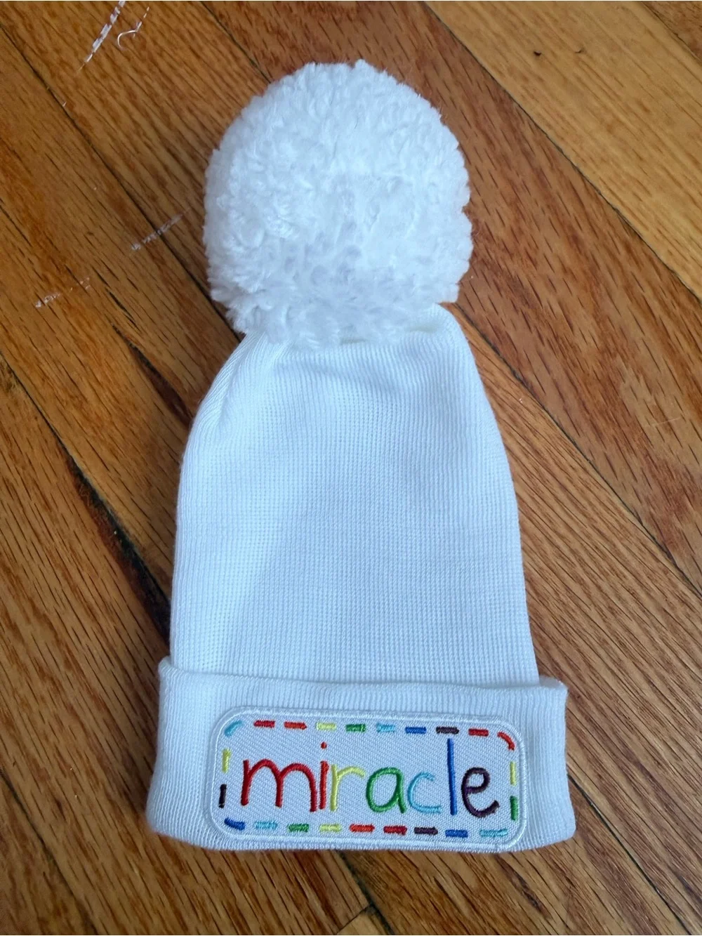 Kids White Pom Pom Beanie with 